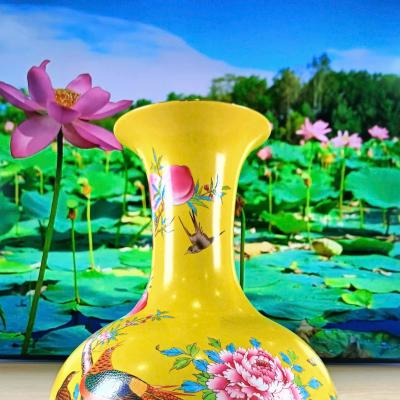 bình men vàng, bình hoạ tiết chim trĩ đào trường thọ, bình hoa trung quốc